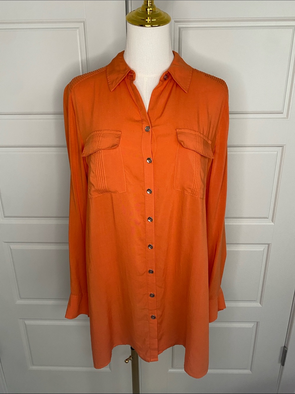 Chico’s Orange Rayon Button Down Tunic Shirt Size 0 Small US 4 Utility Blouse